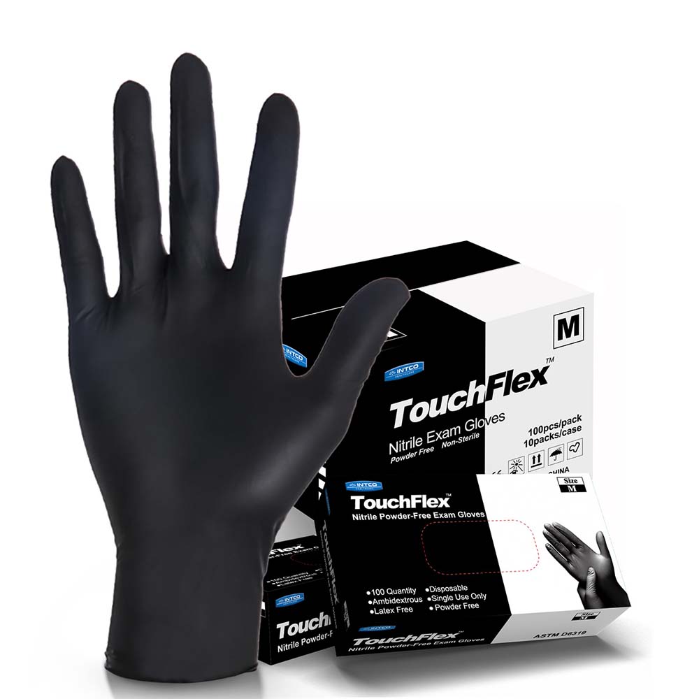 TouchFlex Gants Nitrile Noir 100/boite, Sans Latex /sans Poudre,qualité  Médicale Aql 1.5